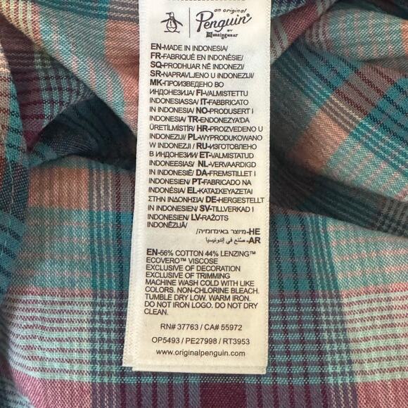 Penguin Men’s Button Down Shirt Blue Green Plaid Long Sleeve NWT Size 2XL - Picture 11 of 11